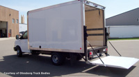 A Tommy Gate Railgate liftgate for straight truck.