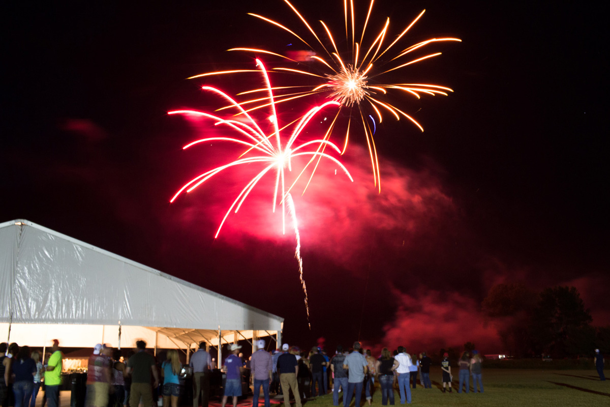 Fireworks above a field in Woodbine, Iowa