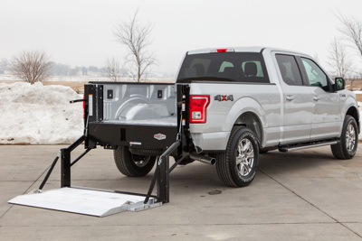 A Ford F-150 pickup truck with Tommy Gate liftgate installed