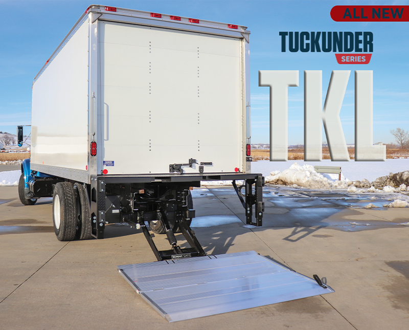 A straight truck with Tommy Gate Tuckunder Series: TKL installed